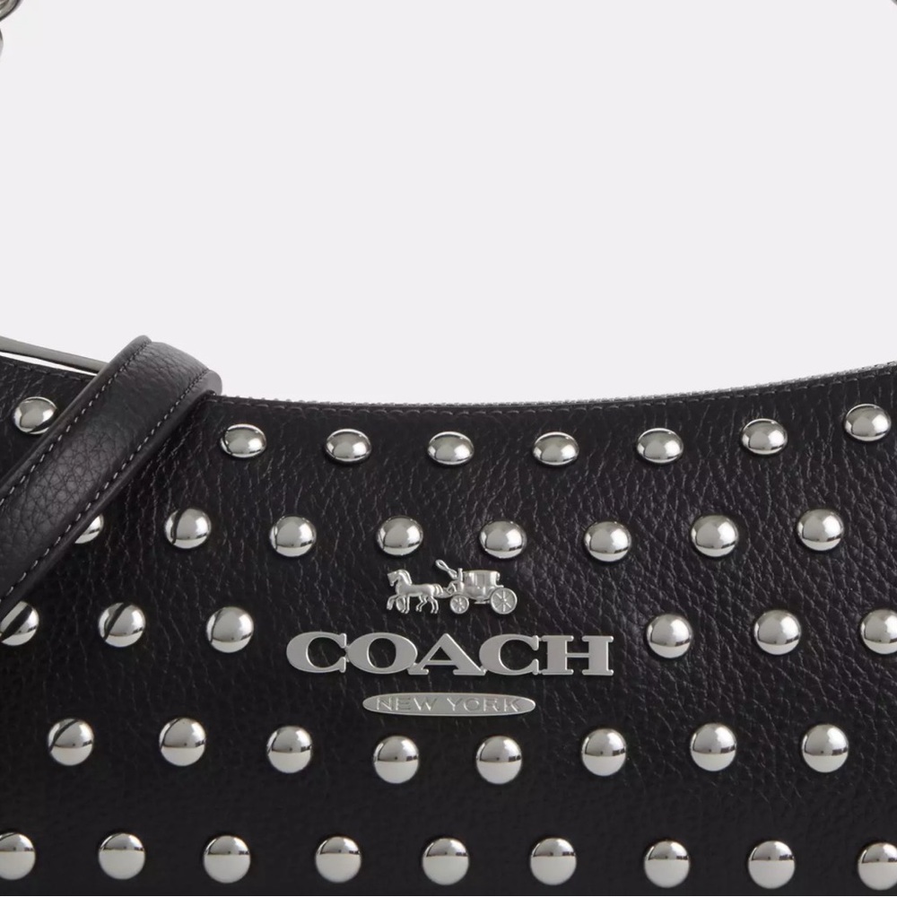 NWT COACH Charlotte Leather Shoulder Bag With Rivets Silver/Black Crossbody - Picture 8 of 9